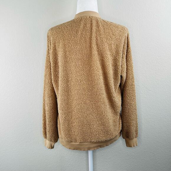 Donni Camel Tan Sherpa Long Sleeve Henley Oversized Pullover Sweatshirt SM/MD - Picture 3 of 14